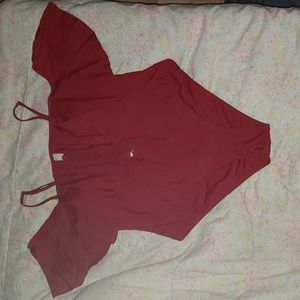 Red Aqua Eve XXL Off Shoulder Straps Tie Up front one piece bathing swimsuit NWT